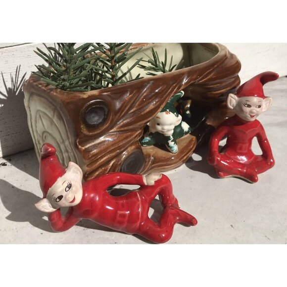 Antq Thames Ceramic Red Pixie Elf MCM 50s Christmas Woodland Planter MCM Lot HTF - Picture 3 of 16